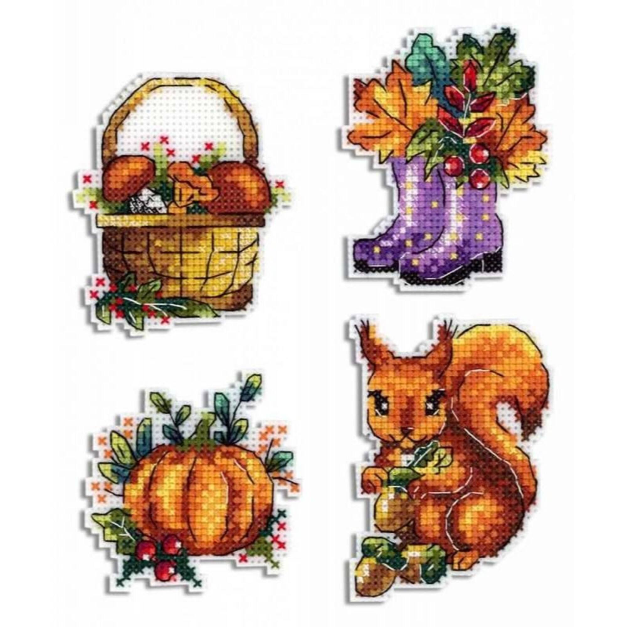 MP Studia Autumn MagnetsPlastic Canvas Counted Cross Stitch Kit